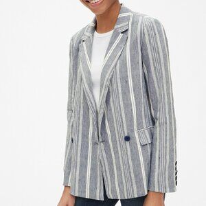 GAP Double Breasted Linen Blend Striped Classic Girlfriend Blazer NWT